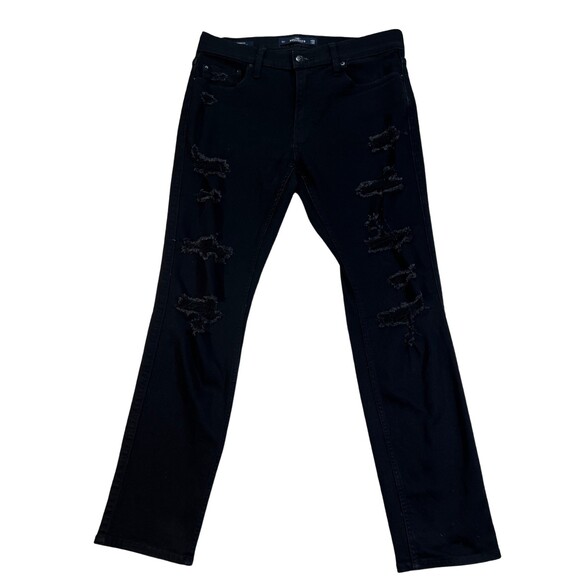 Hollister Men’s Jeans Skinny Fit Advanced Stretch 33 x 32 Distressed Black Jeans - Picture 2 of 13